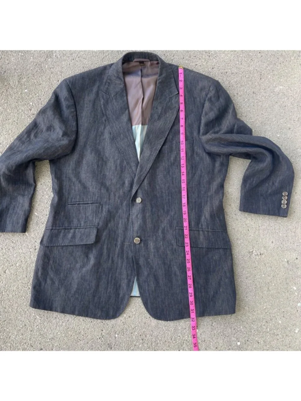 Kroon Sports Coat Blazer 100% Linen Navy Gold Striped Lining Mens 44R Summer